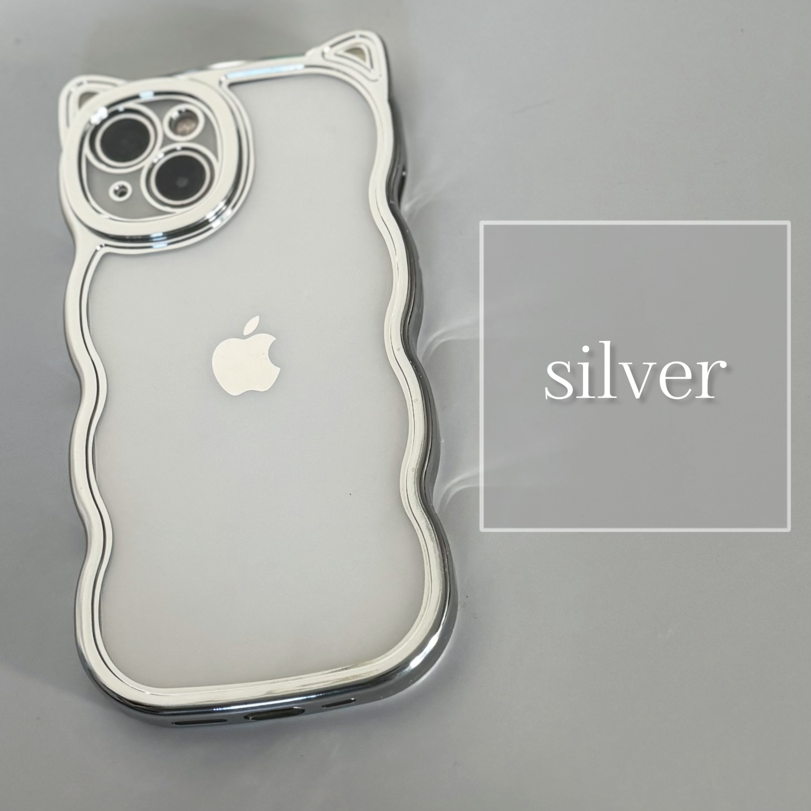 iPhone12 13 14 スマホケース うねうね なみなみ 猫耳 ケース メッキ かわいい ウェーブ クリア 透明 可愛い おしゃれ SNS 大人かわいい 女子 猫 波 雲 |  | 01