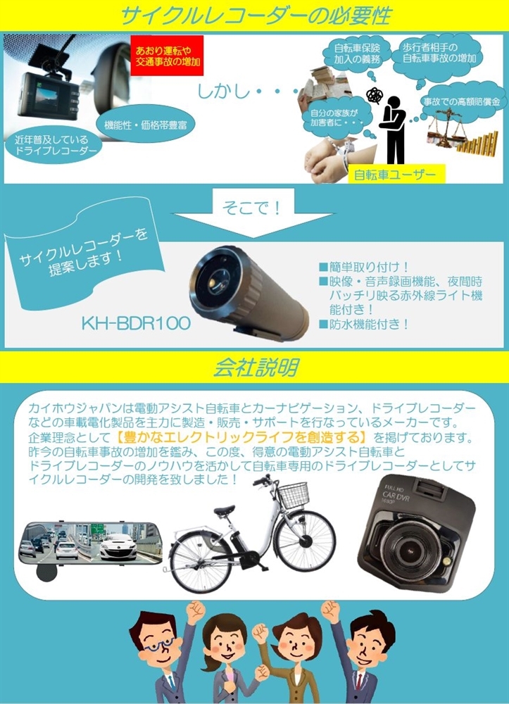 KH-BDR100 自転車用ドラレコ 自転車用/防滴/防水/ドライブレコーダー/カイホウジャパン : w32016 : MC SELECT - 通販  - Yahoo!ショッピング