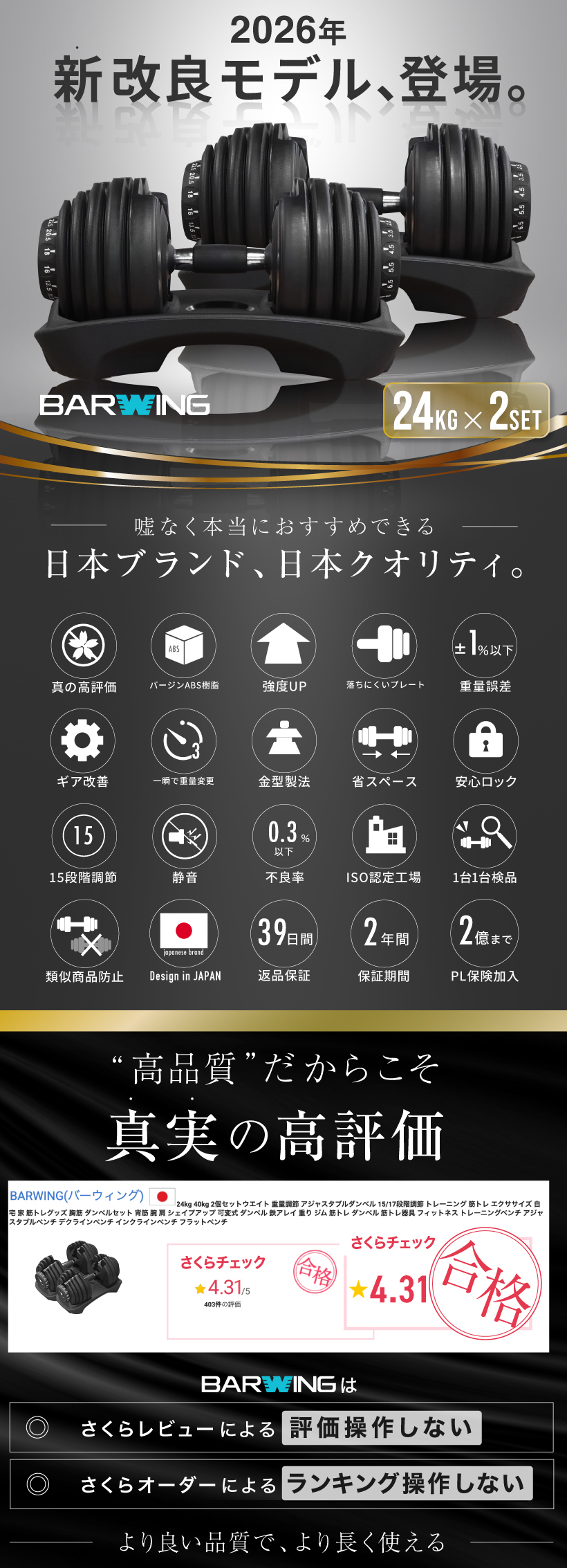 可変式ダンベル 24kg 2個セット レッド 15段階調節 重量調節