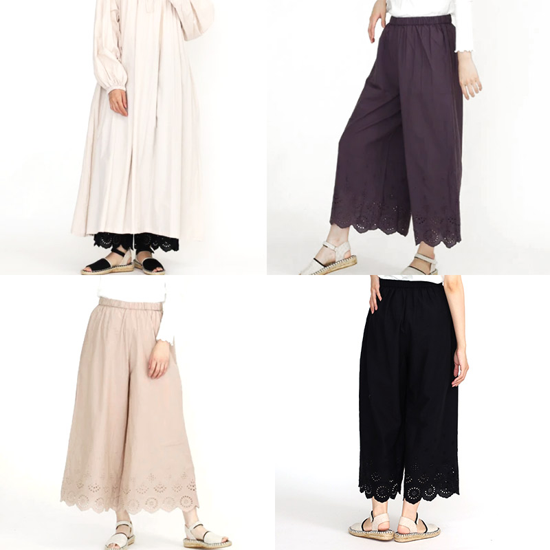 ペチパンツ レース ロング 綿100 綿麻 裾レース レディース ペチコート