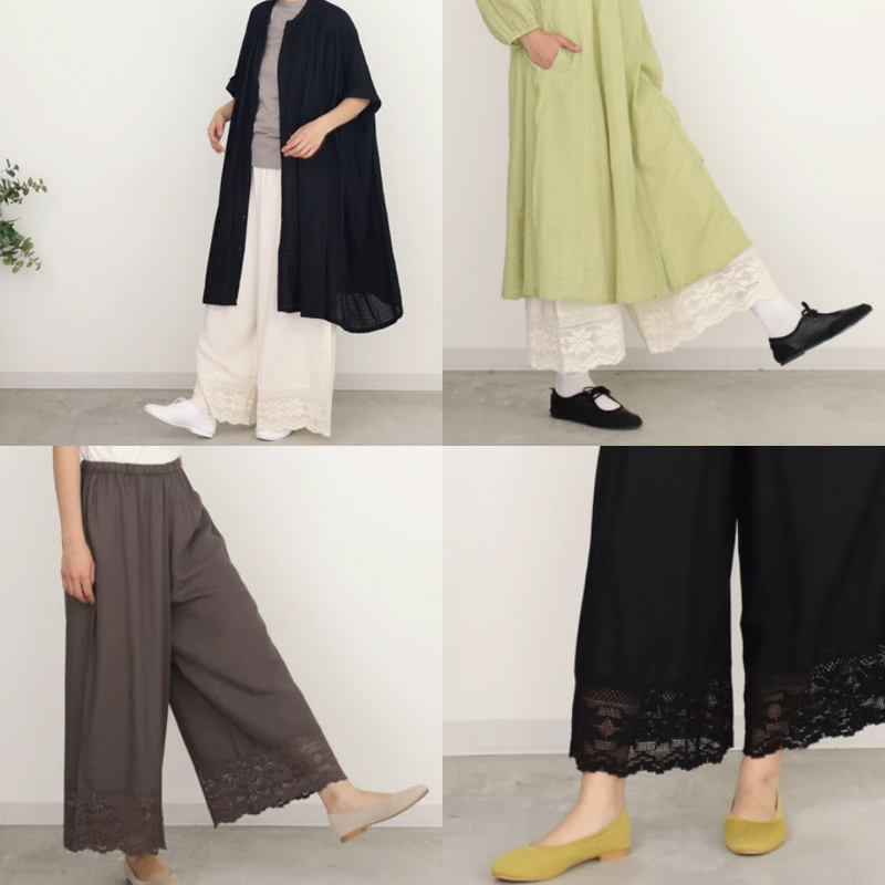 ペチパンツ レース ロング 綿100 綿麻 裾レース レディース ペチコート