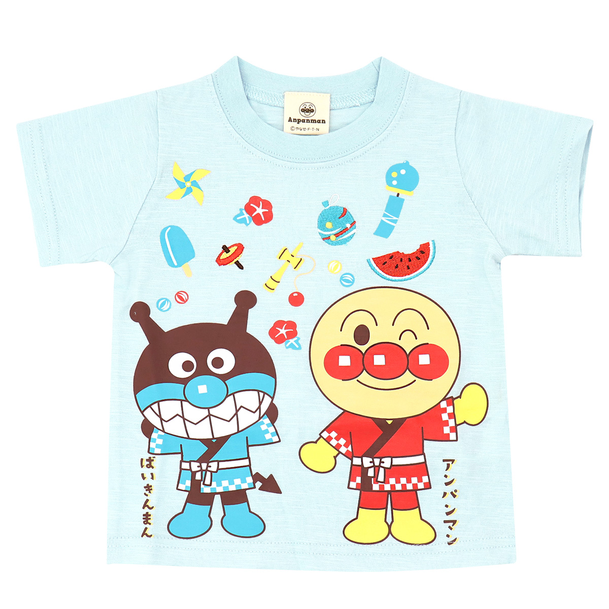 アンパンマン 背中バイキンマン 半袖 Tシャツ トップス 袖赤