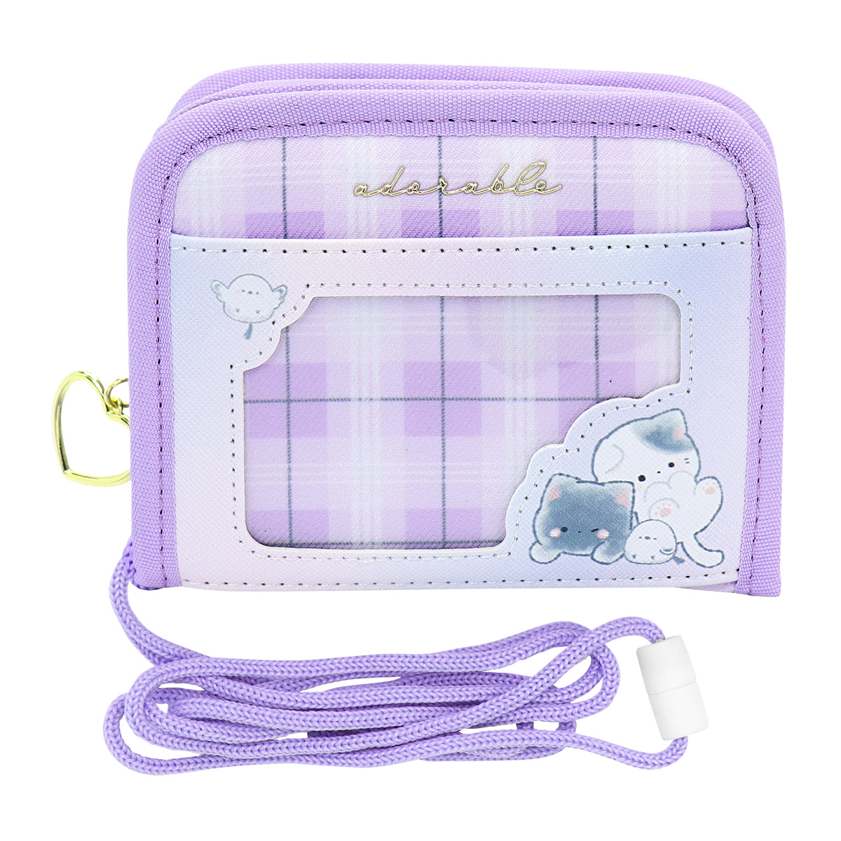 財布 首かけ 女の子 子供 ストラップ 首から下げる ひも付き 紐付 二つ折り ２つ折り 小銭入れ コインケース お札 カード  送料無料（一部地域除く）ラクロジ