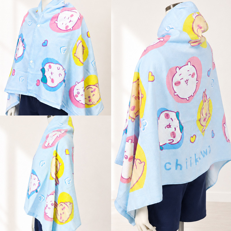バスタオル 大判 70×140cm UVカット ボタン付き ポンチョ ビーチマット