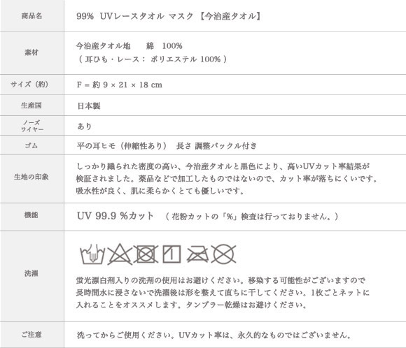 ＵＶレースタオルマスク