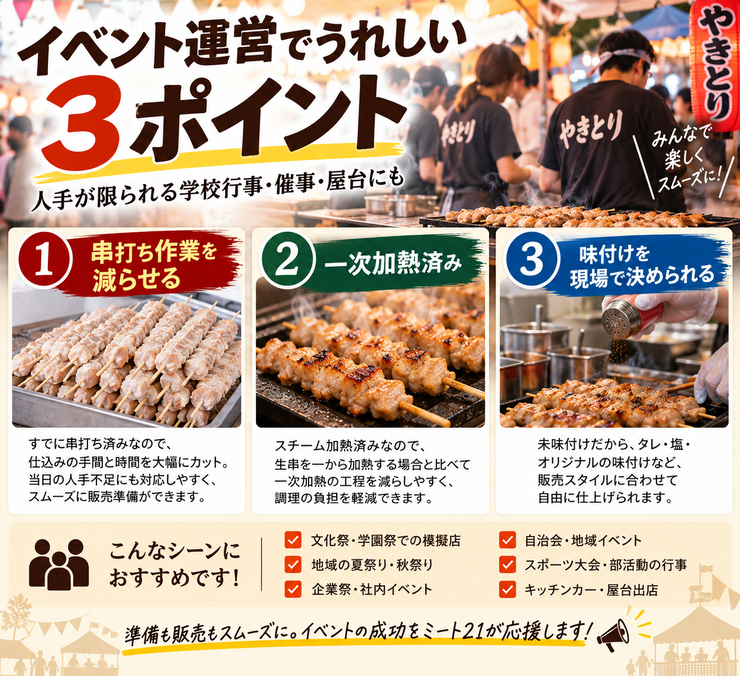 イベント運営 串打ち済み スチーム加熱済み 未味付け