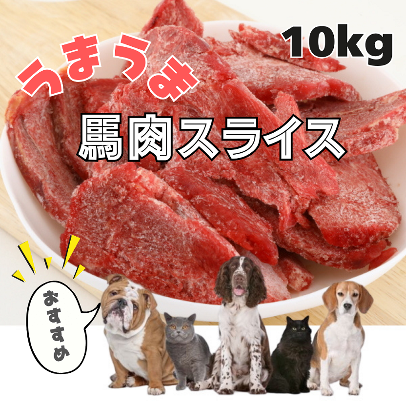 犬 猫 馬肉 生肉 同梱包不可 アルゼンチン産/カナダ産 馬肉スライス/カット　10kg（1Kg×10袋）送料無料　