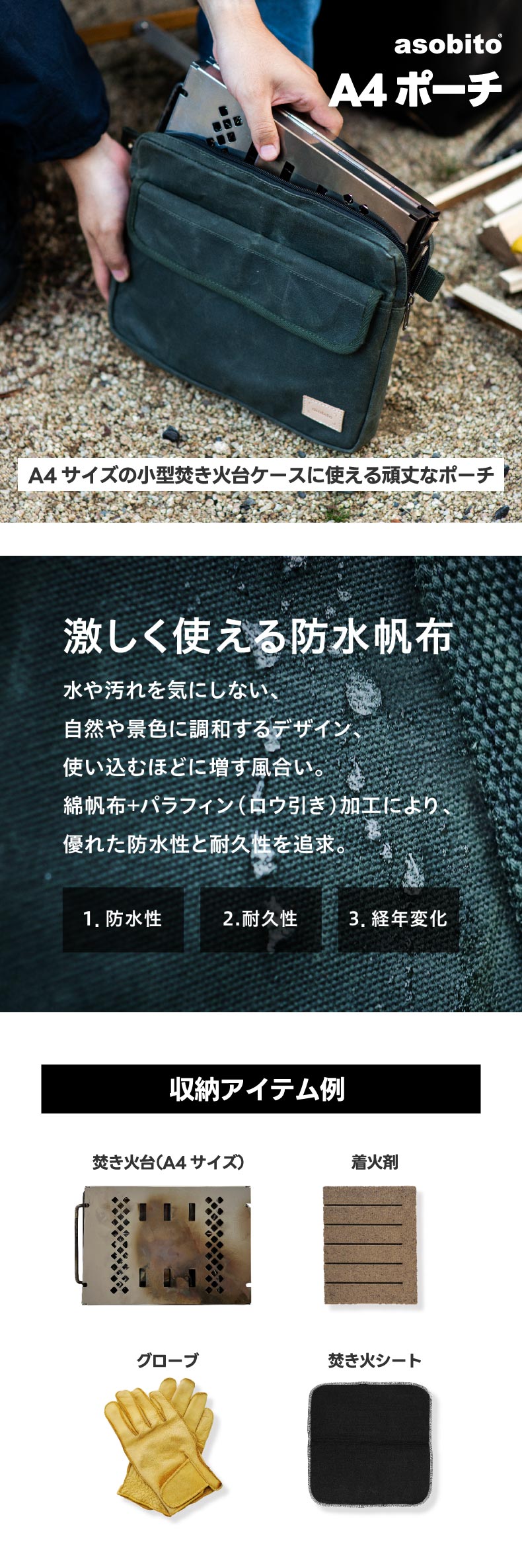 A4サイズの小型焚き火台ケースに使える頑丈なポーチ