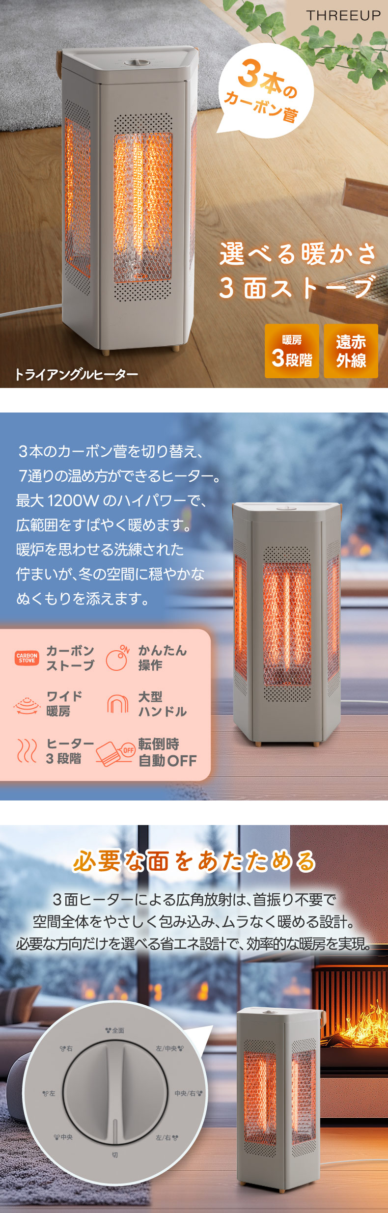 THREEUP（スリーアップ） トライアングルヒーター 3面カーボンヒーター