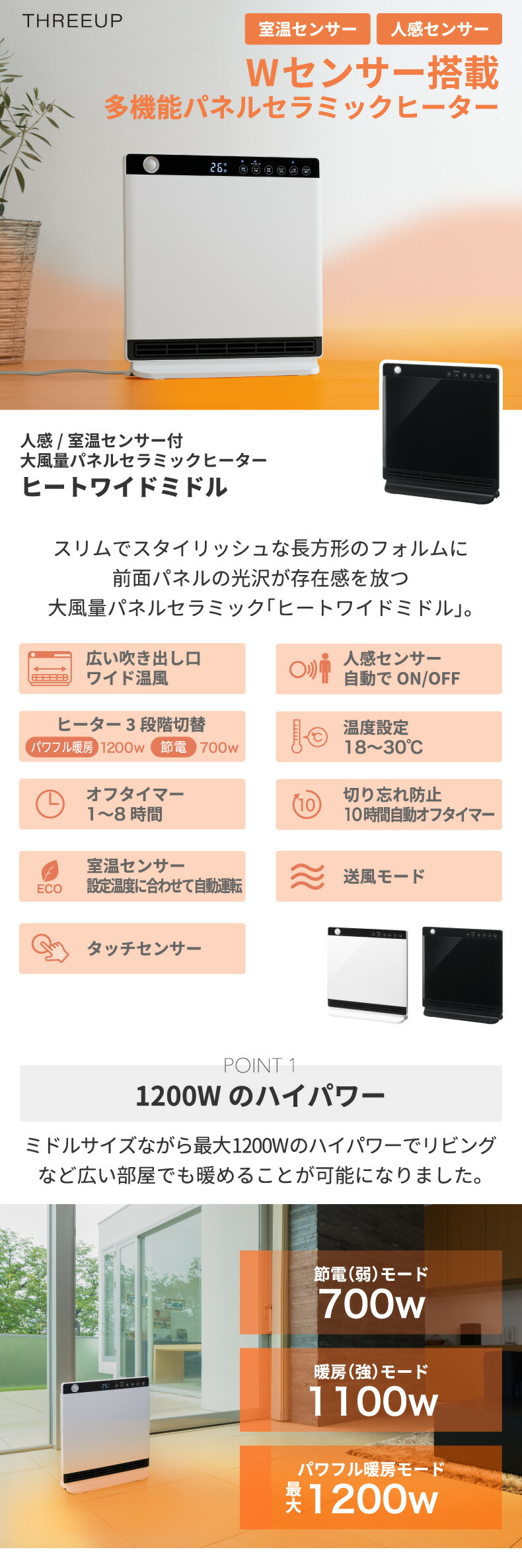 THREEUP（スリーアップ） 人感 室温センサー付 大風量 パネル