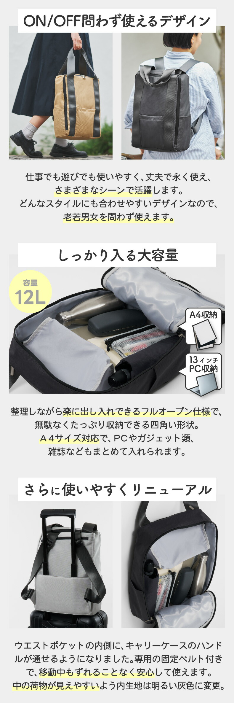 Toteruck トートリュック バックパック スクエア 2Way