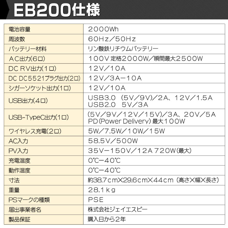 HANT ポータブル電源 2000W EB200 超大容量 2000Wh/625000mAh