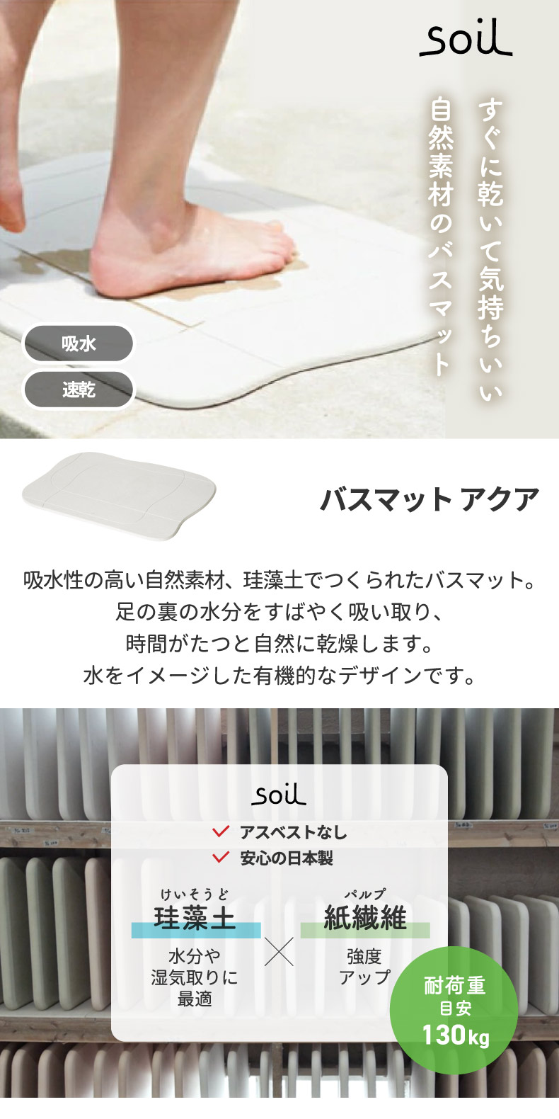 soil バスマット アクア 日本製 珪藻土 風呂マット 足拭きマット 軽量 湿気 速乾 調湿 バス用品 吸収 吸水マット 薄い 丈夫 大きい 乾燥  足ふき マット 祝い : jis-b254 : mecu - 通販 - Yahoo!ショッピング