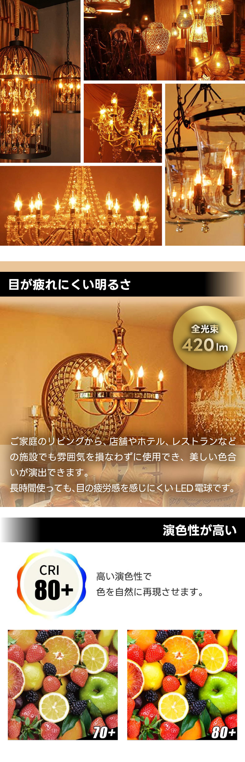 LED電球 シャンデリア電球 6個セット E12口金 電球色 36W形相当 420lm