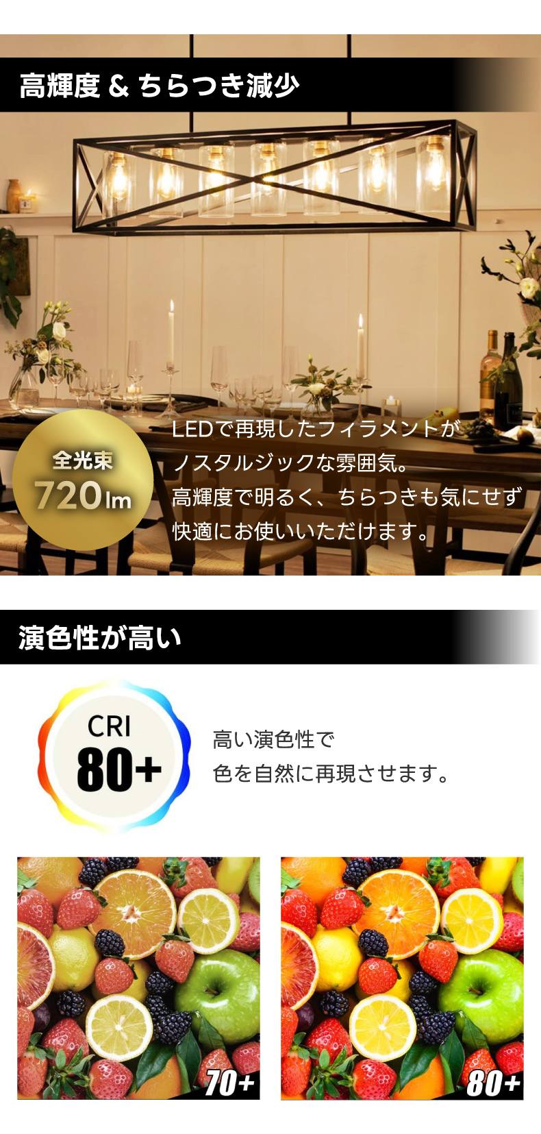 LED電球 E26口金 6個セット フィラメント電球 60W形相当 電球色