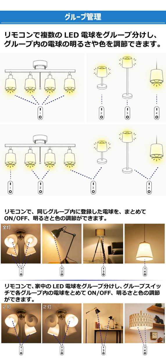 LED電球専用リモコン 調色 調光 無段階調光 2.4HGz リモコン 操作 led