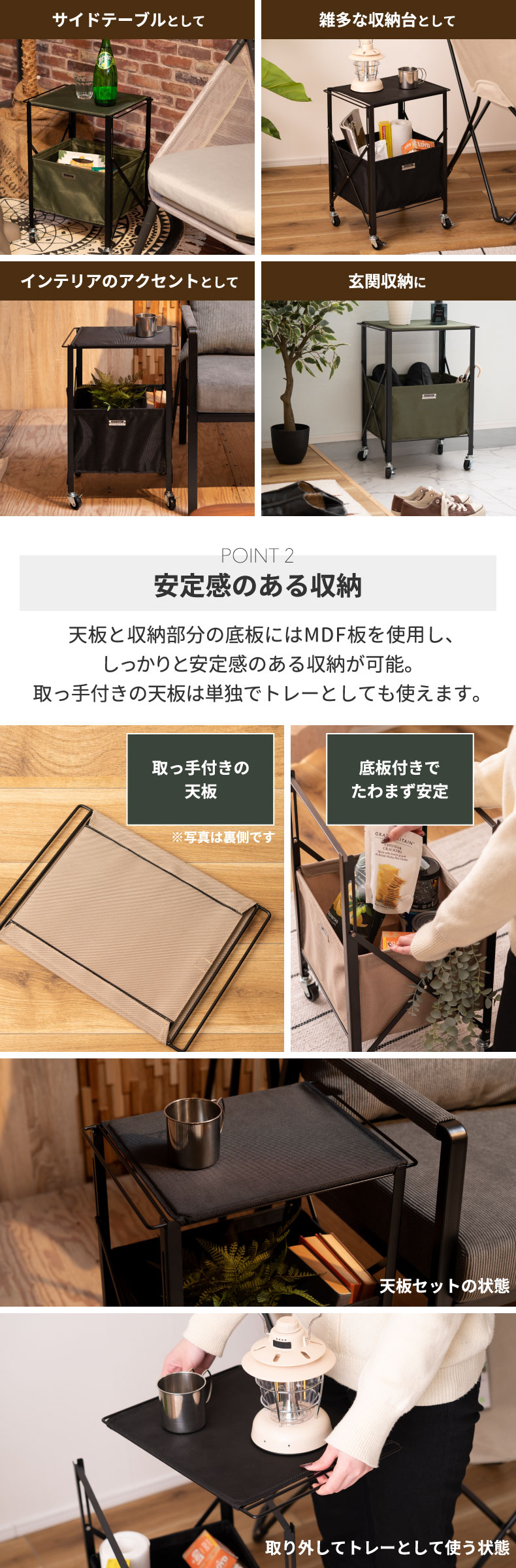 フォールディング テーブルワゴン キャスター付 折りたたみ 収納 収納