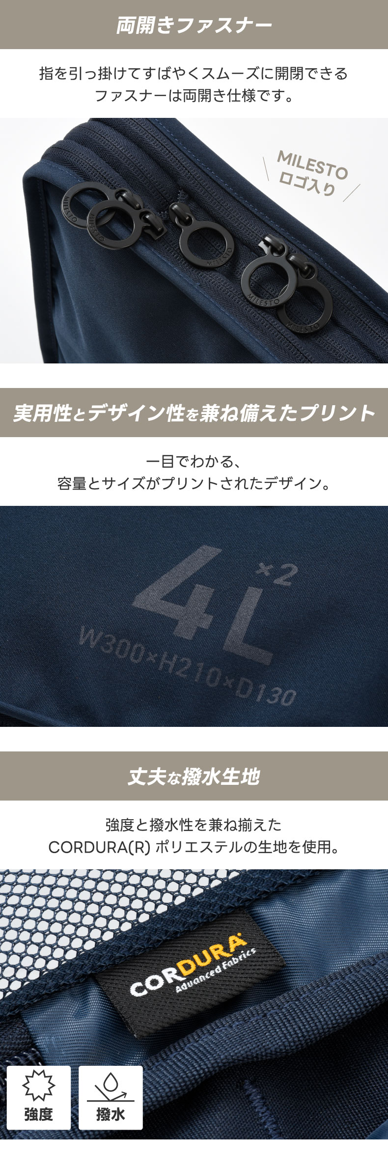 2つのポケットで機能的に収納できる大容量パッキングオーガナイザー