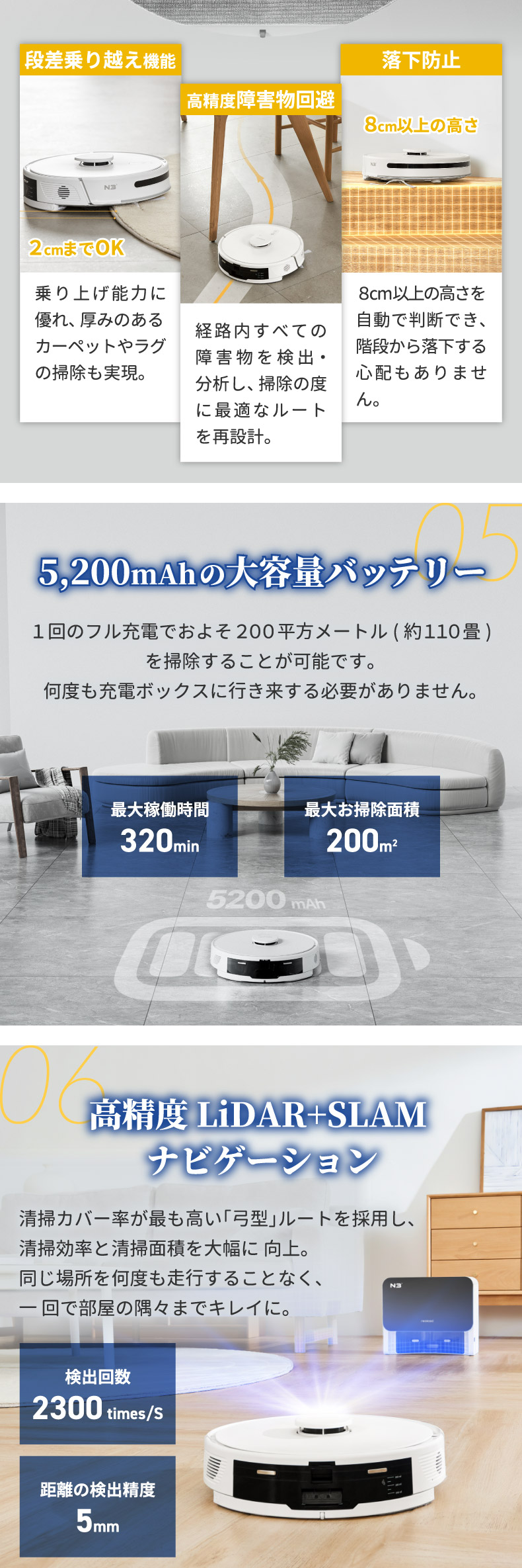 ロボット掃除機 水拭き 充電式 Neakasa NoMo N3 強吸引力 4000Pa