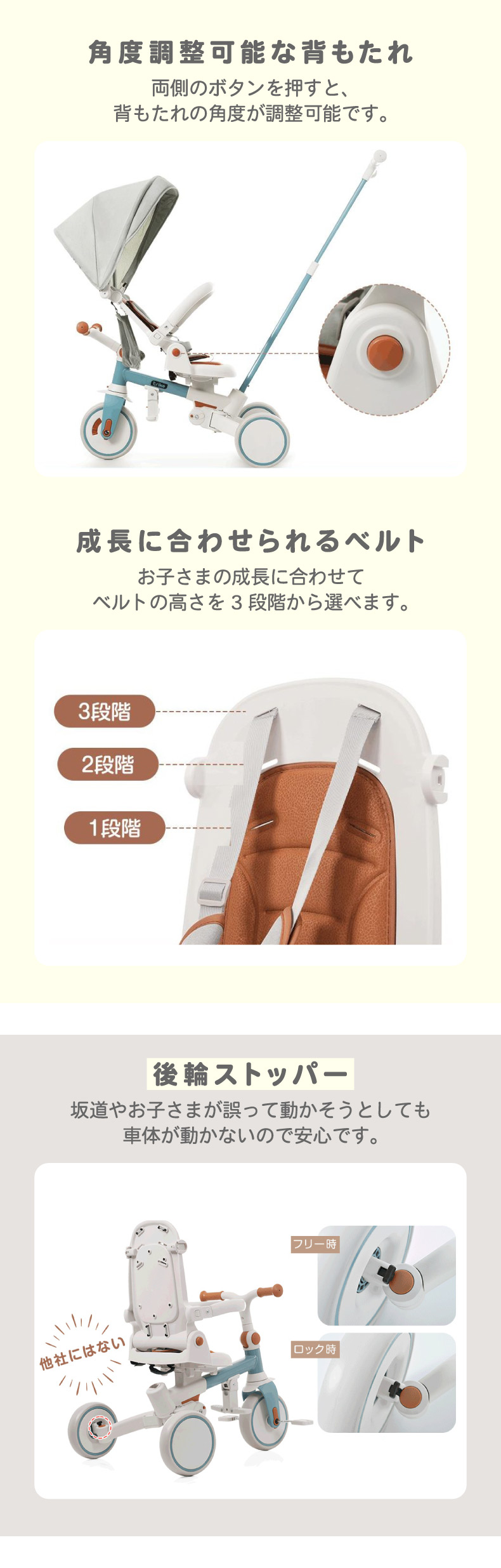 7in1 サンシェード付き 折りたたみ 子供用三輪車