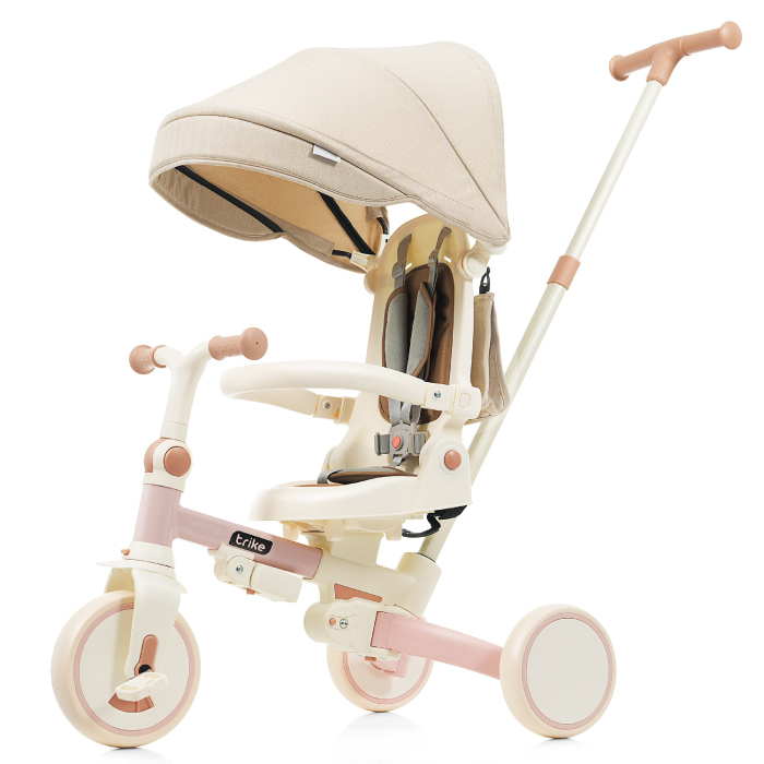 新品＊三輪車 手押し棒付き 7in1子供用 キッズバイク ベージュ2644 子供用三輪車 折りたたみ式 7in1 手押し 1歳〜6歳対応 ランニング