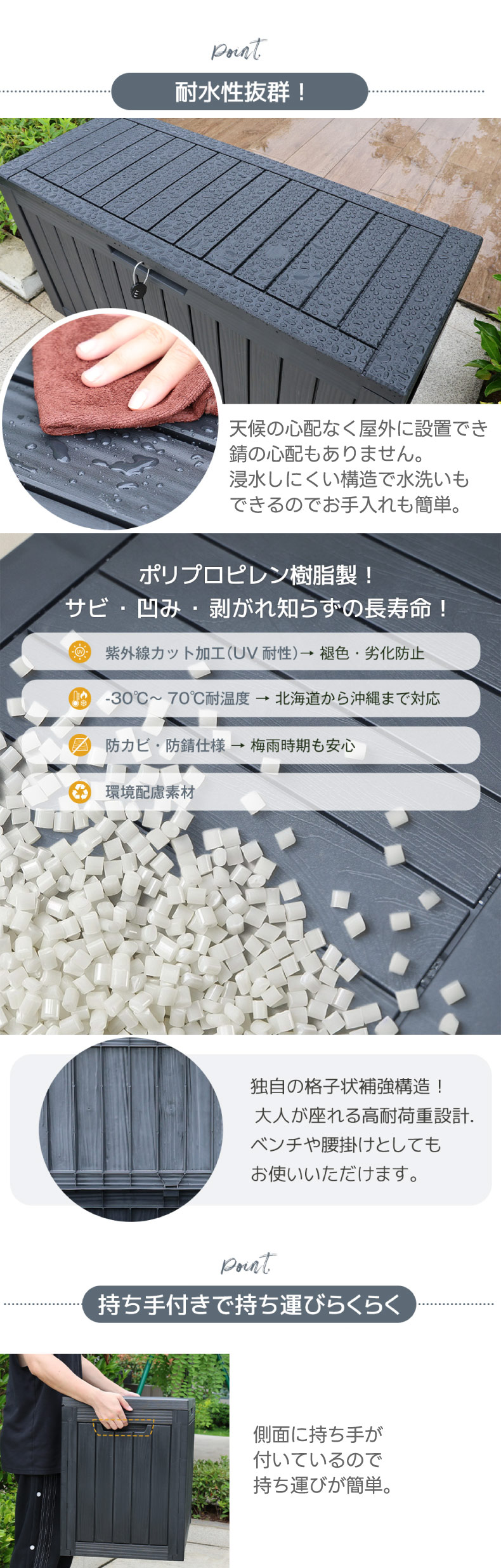 ベンチ収納 屋外 ストレージボックス 170L