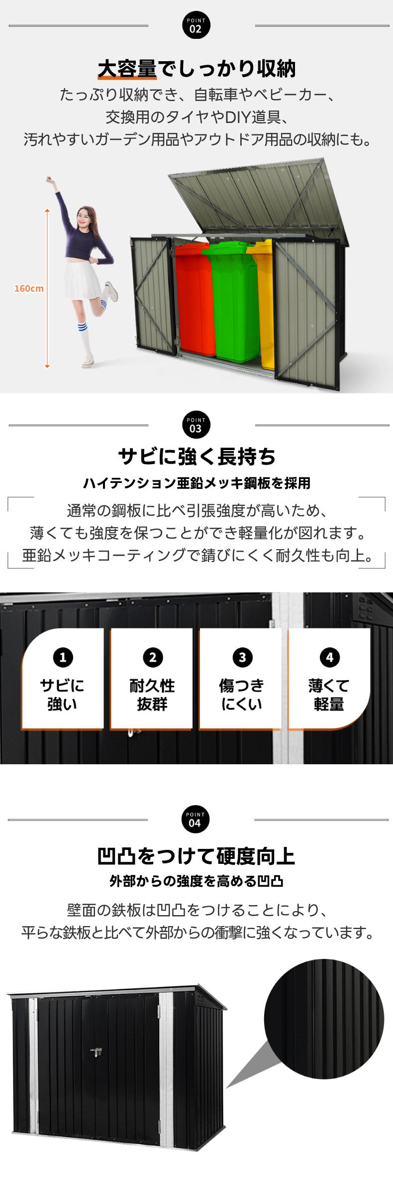 ゴミ保管庫 屋外収納庫 スチール 底板なし 物置 倉庫 戸外収納庫