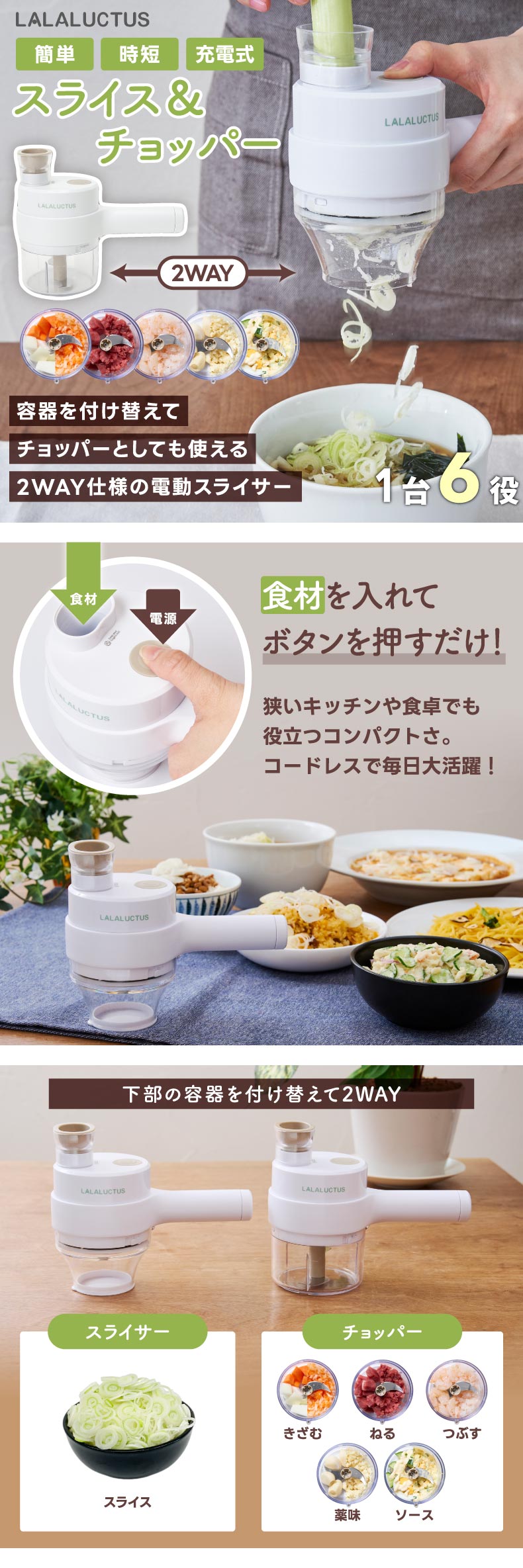 コードレス 電動 スライサー&チョッパー ララクタス フード