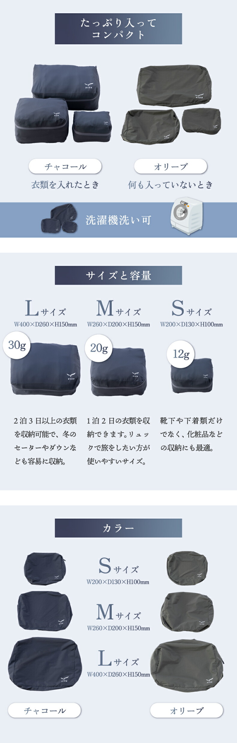 軽量で丈夫な生地のトラベルポーチ 100percent 旅行 整理 収納ケース