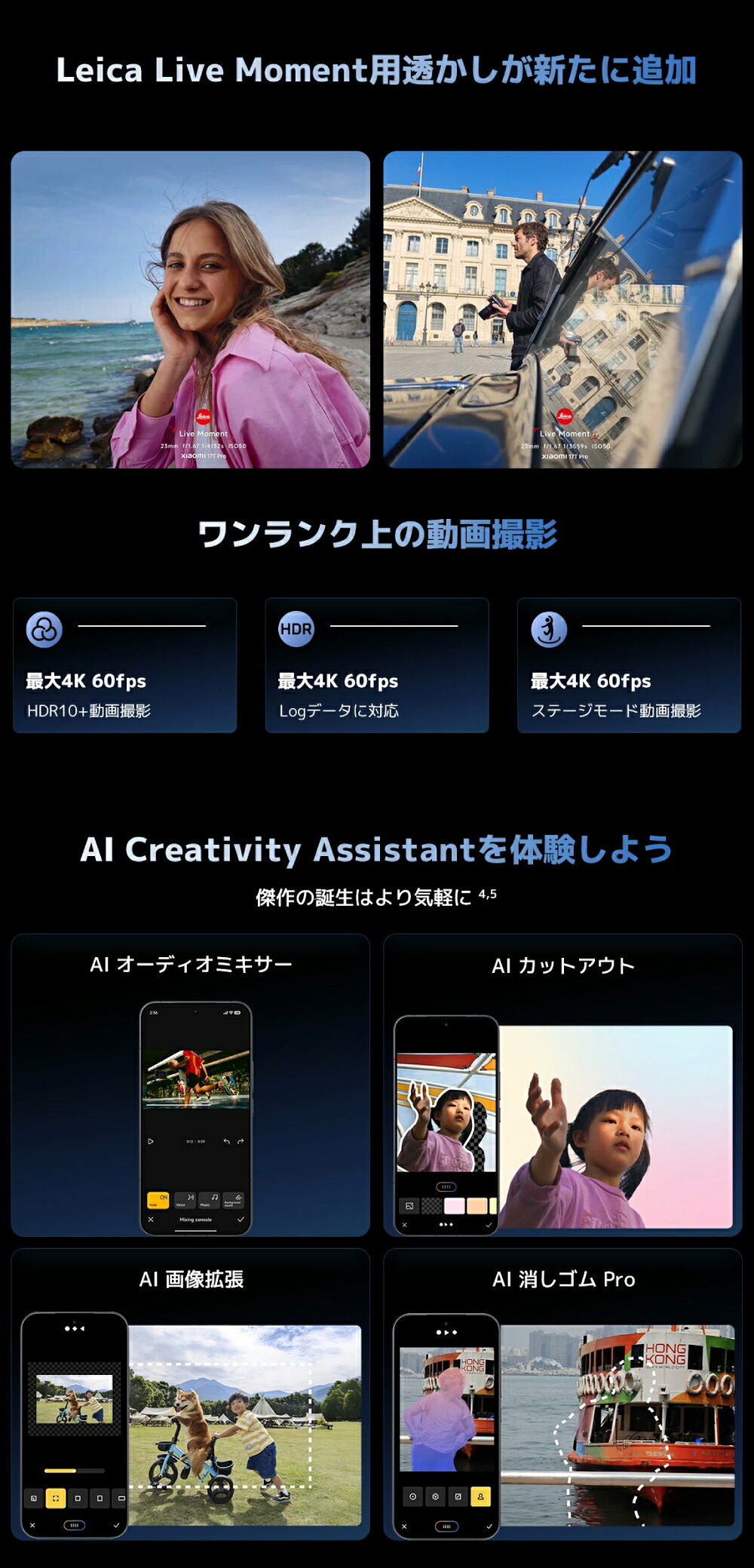 Xiaomi 17T Pro ステージモード 4K 60fpsシネマティック動画撮影対応