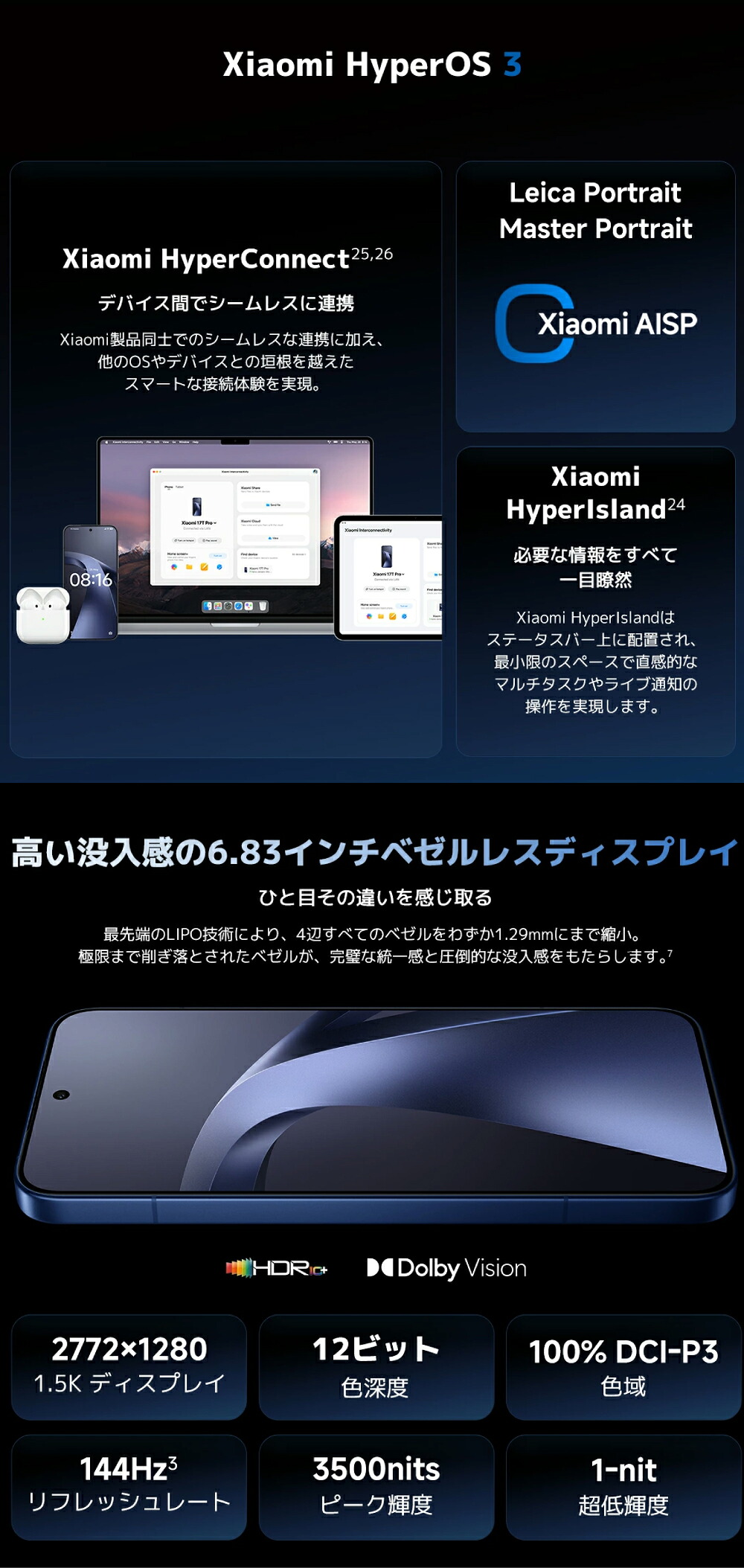 Xiaomi 17T Pro MediaTek Dimensity 9500搭載 高性能SIMフリースマートフォン