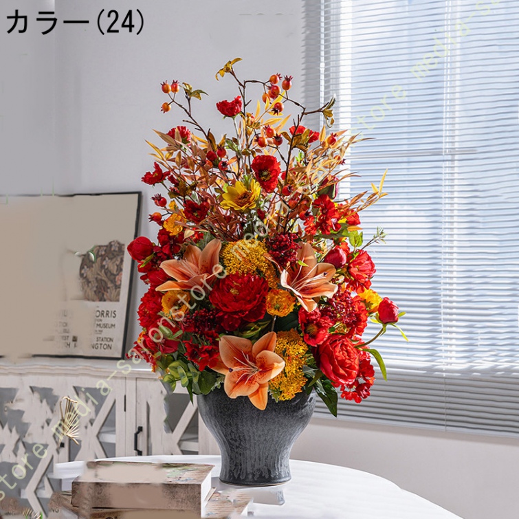 花瓶付き造花 アレンジメント 新中式風 テーブルセンターピース インテリア リビング 事務所 ダイニング 上質な装飾 落ち着いた空間演出 和モダン_4