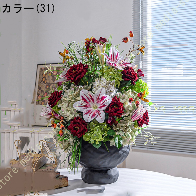 花瓶付き造花 アレンジメント 新中式風 テーブルセンターピース インテリア リビング 事務所 ダイニング 上質な装飾 落ち着いた空間演出 和モダン_5