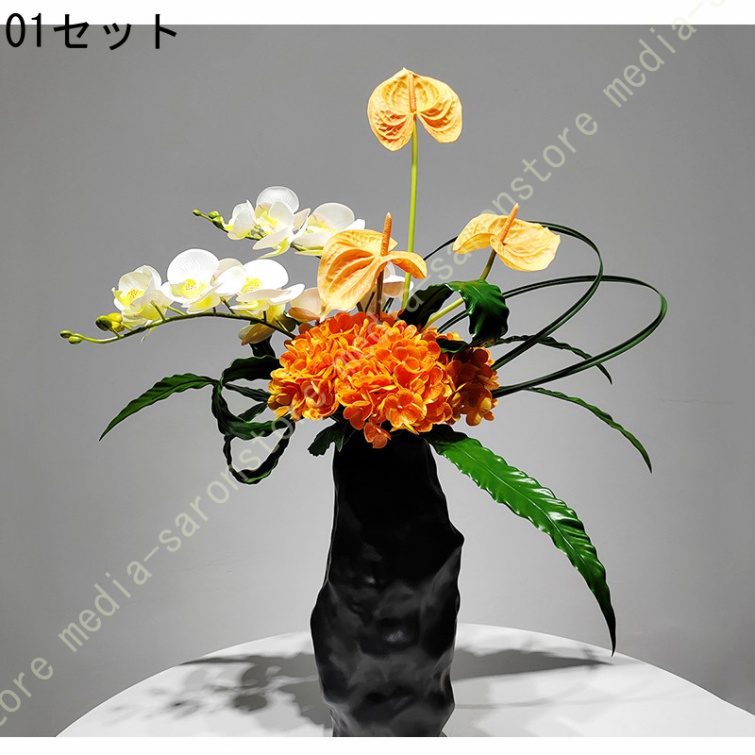 新中式風 インテリア 枯れない 現代的な装飾 禅スタイル 和モダン 陶磁器花瓶造花セット 玄関 ロビー 廊下装飾 モダン フェイクフラワーアート 民宿 ハウス_1
