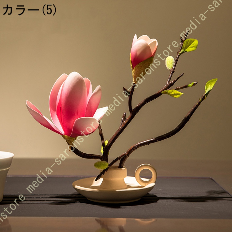 玉蘭 造花 中古風 インテリア レトロモダン 耐退色 耐候 新居祝い テーブル飾り 陶器風花瓶付き リビング 玄関装飾 侘び寂び ホテル 和モダン 空間演出_5