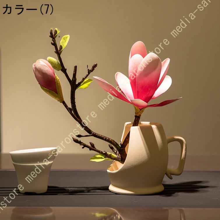 玉蘭 造花 中古風 インテリア レトロモダン 耐退色 耐候 新居祝い テーブル飾り 陶器風花瓶付き リビング 玄関装飾 侘び寂び ホテル 和モダン 空間演出_7