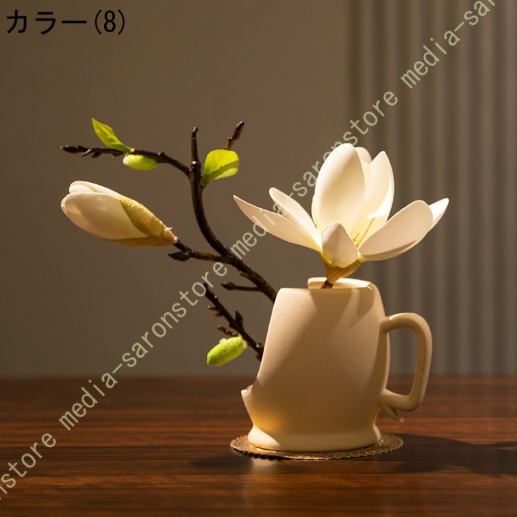 玉蘭 造花 中古風 インテリア レトロモダン 耐退色 耐候 新居祝い テーブル飾り 陶器風花瓶付き リビング 玄関装飾 侘び寂び ホテル 和モダン 空間演出_8
