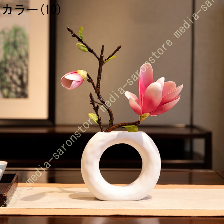 玉蘭 造花 中古風 インテリア レトロモダン 耐退色 耐候 新居祝い テーブル飾り 陶器風花瓶付き リビング 玄関装飾 侘び寂び ホテル 和モダン 空間演出_10