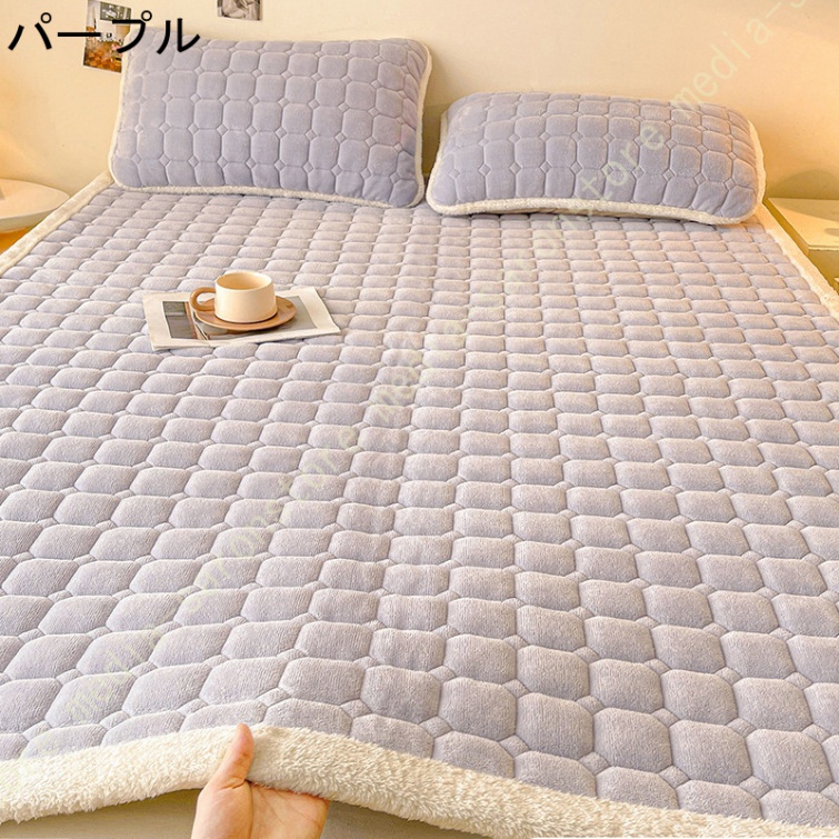 敷きパッド シングル 冬 しきぱっと ベッドパッド あったか 無地 春秋冬 敷パッド フランネル&格子柄 ふんわり シーツ マットレスパッド_2