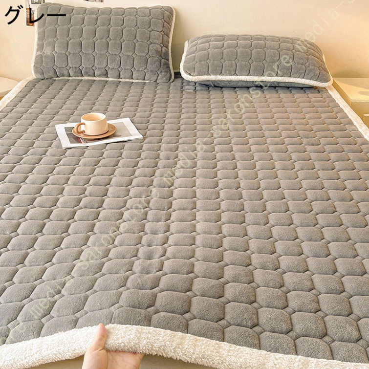 敷きパッド シングル 冬 しきぱっと ベッドパッド あったか 無地 春秋冬 敷パッド フランネル&格子柄 ふんわり シーツ マットレスパッド_3