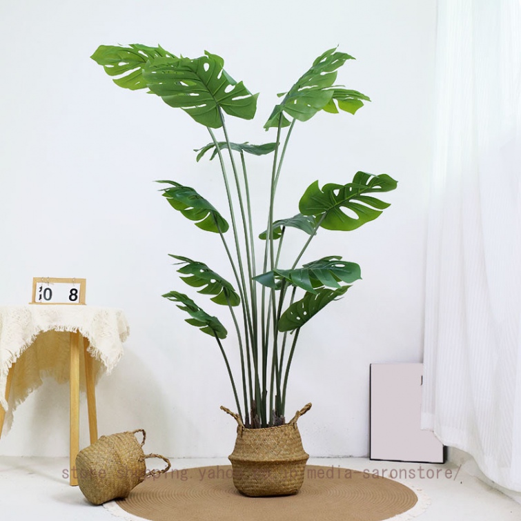 フェイクグリーン リアル モンステラ インテリア装飾 人工観葉植物 鉢植え 造花 新築祝い 引っ越し祝い 風水 開運 コンパクト リビング 玄関用 オフィス_1