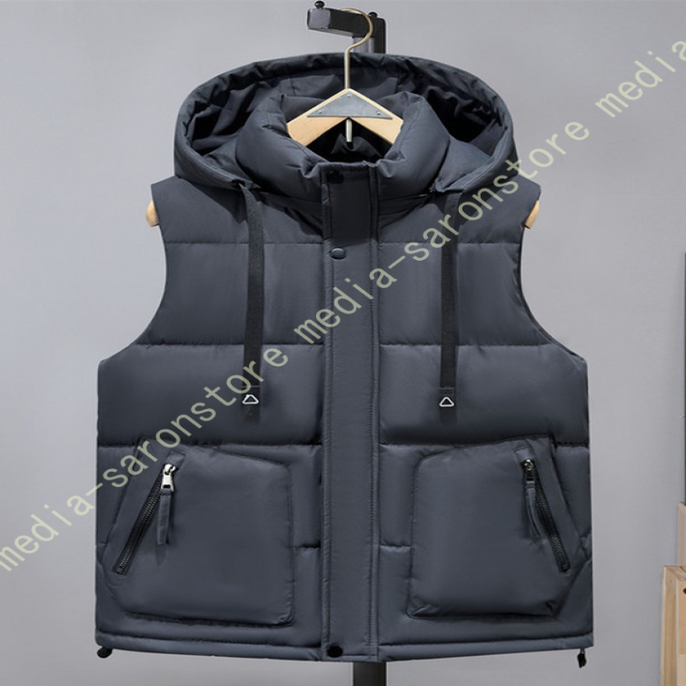 最新 マンシングウェア ベストのみ　 ダウン 中綿 ベスト スカート グレー 黒 ダウンジャケット 中綿 ベスト メンズ 2way ボリュームネック フード