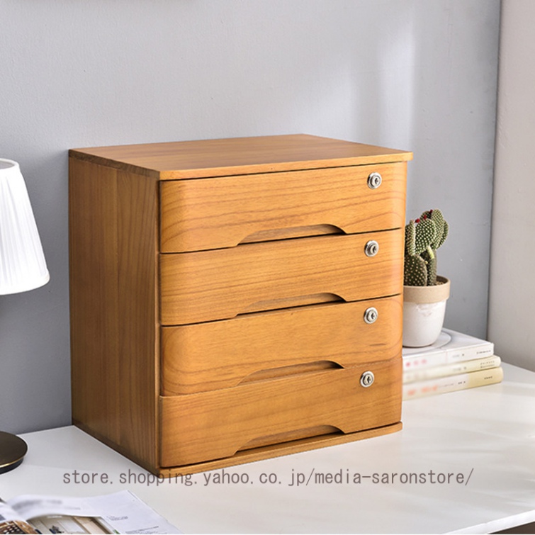 鍵付き 卓上収納ボックス 木製 引き出し 大容量 ヴィンテージ調 小物