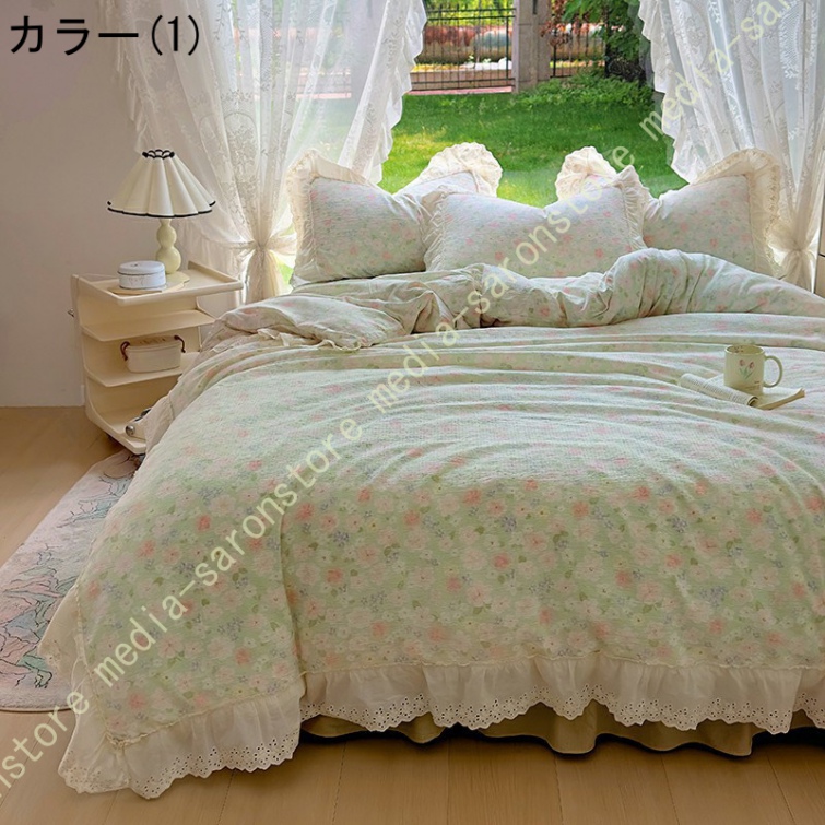 綿100% 布団カバー セット 4点セット コットン 8ヶ所ヒモ付き ファスナー ベッドカバー 寝具カバーセット オールシーズン 速乾 通気 寝室コーデ 保温 防寒_1