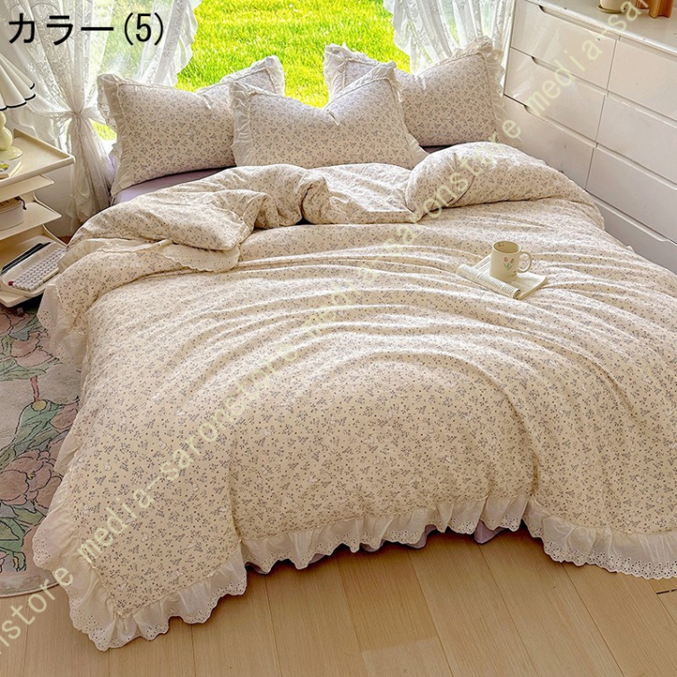 綿100% 布団カバー セット 4点セット コットン 8ヶ所ヒモ付き ファスナー ベッドカバー 寝具カバーセット オールシーズン 速乾 通気 寝室コーデ 保温 防寒_5
