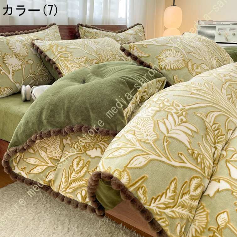 掛け布団カバー 4点セット インテリア 丸洗い 防ダニ 冬用 防寒 花柄 あったか フランネル 起毛 暖かい あたたか ふわふわ 北欧 おしゃれ 快適 寝具_7