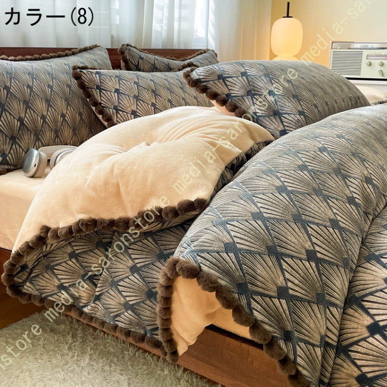 掛け布団カバー 4点セット インテリア 丸洗い 防ダニ 冬用 防寒 花柄 あったか フランネル 起毛 暖かい あたたか ふわふわ 北欧 おしゃれ 快適 寝具_8
