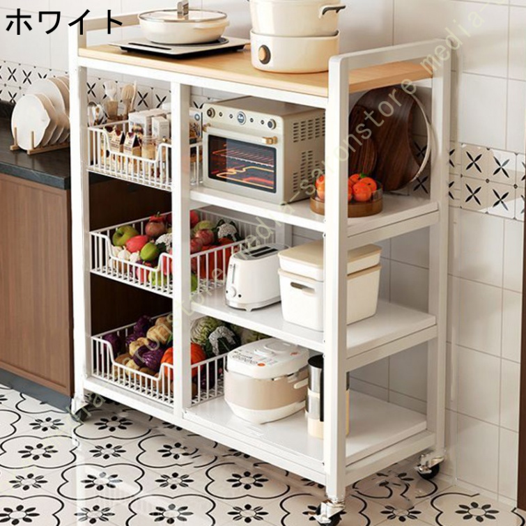 キッチンワゴン 幅120 間仕切り キッチンカウンター 高耐荷重 レンジラック キッチンラック スチールラック レンジ台 キッチン 収納 炊飯器 バスケット付き_1