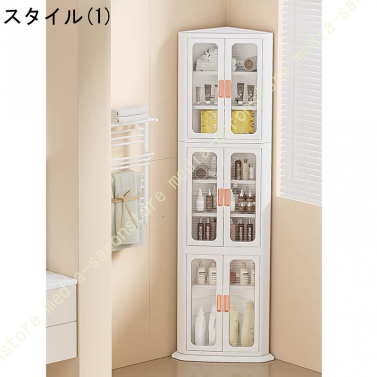 収納ボックス コーナー収納キャビネット 三角 食器棚 キッチンラック 折り畳み 自立式 前開き 半透明扉付き 中身が見える 大容量 積み重ね 仕切り板付き 防水_1