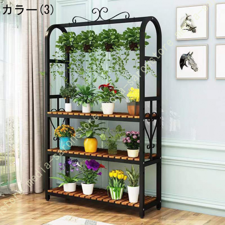 フラワースタンド 3段 収納ラック 棚 園芸 花台 鉢植え 植物棚 プランタースタンド 観葉植物 吊り下げ式 多肉植物棚 盆栽棚 多機能収納ラック 植木鉢スタンド_3